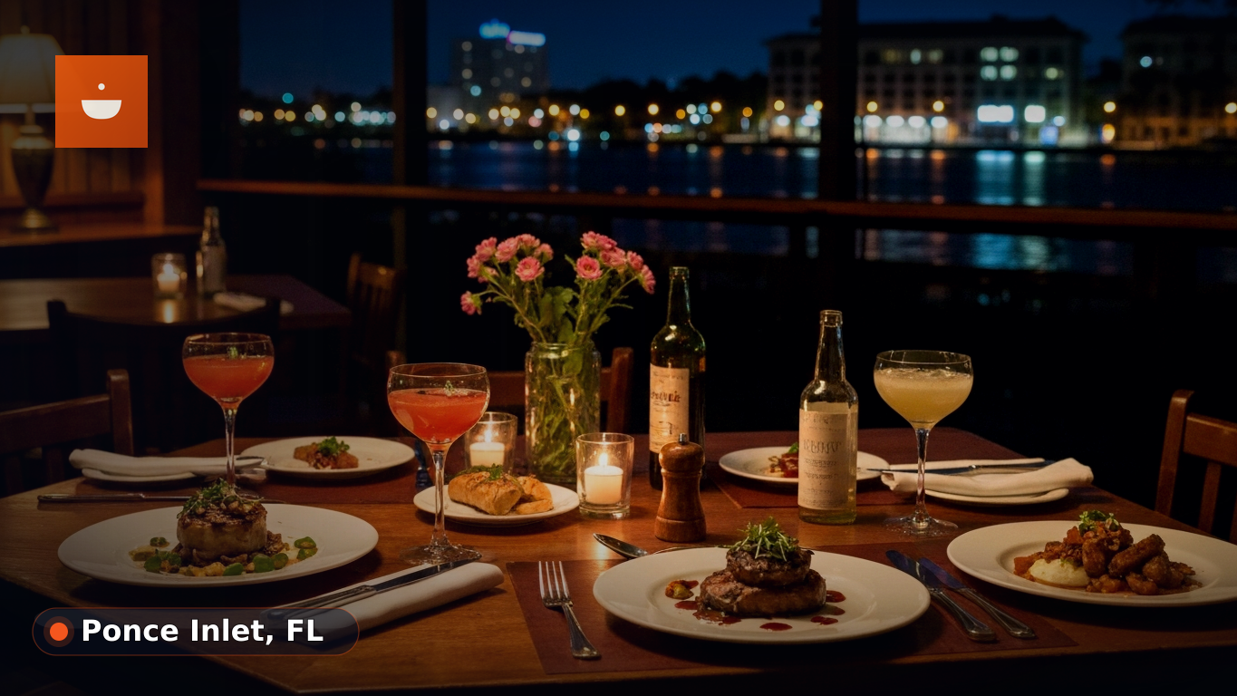A casual seaside restaurant patio with empty tables and a view of the water, ready for diners.