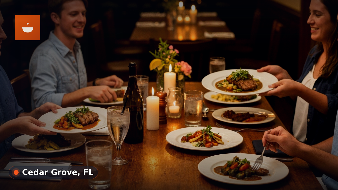 A casual restaurant table with two plated meals and drinks, ready for a quick evening dinner