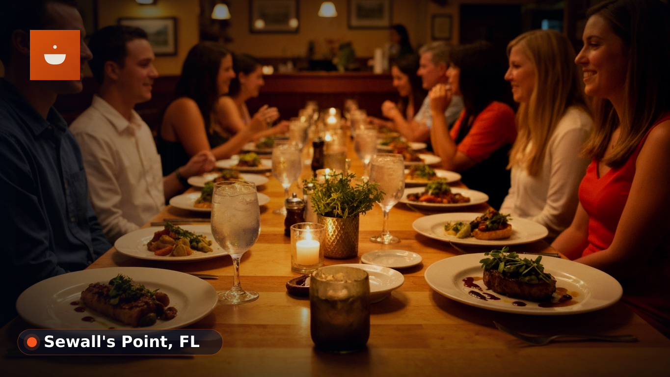A comfortable dining area in a local restaurant with empty tables and warm lighting